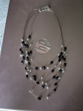 Multi-Strand Black and Silver Bead Necklace - Women Jewelry